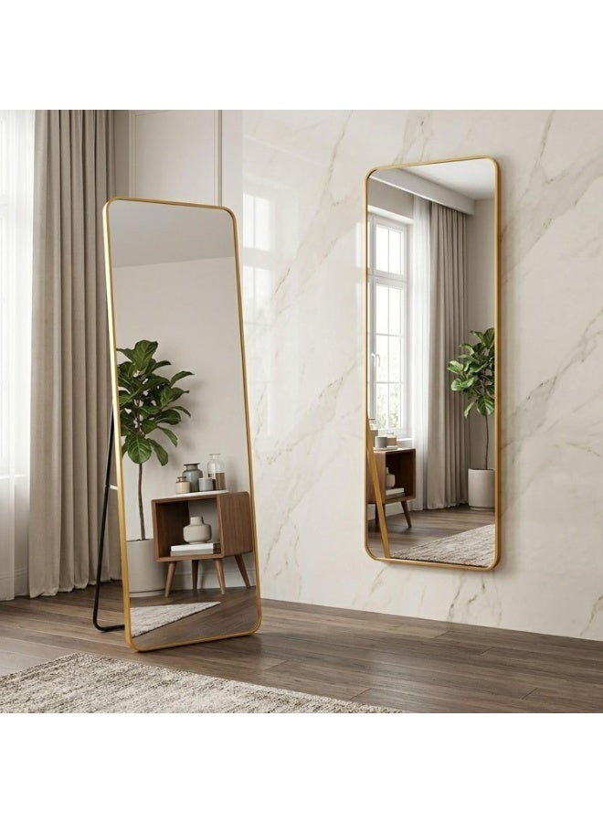 Decorhills Full Length Mirror, Gold Aluminium Frame, Rectangular, Standing Mirror with Foldable Stand, Wall Mount Mirror, for Bedroom, Living Room, Dressing Room, Hallway (Gold, 170x50CM) - Image 3