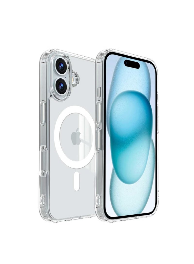 حافظة مغناطيسية لهاتف iPhone 16 مقاس 6.1 بوصة، غطاء ممتص للصدمات، مضاد للخدش، شفاف (شفاف)