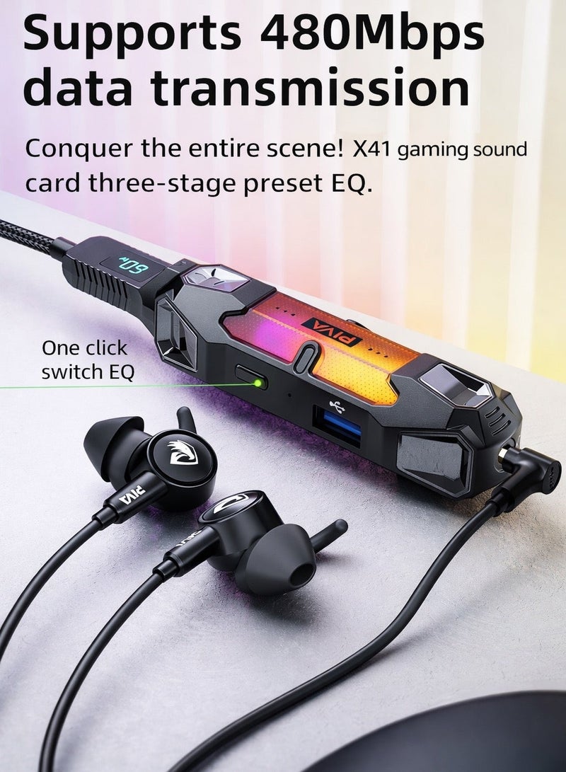 PIVA X41 4-in-1 Gaming Hub USB-C Type-C External Gaming Sound Card Dongle, USB Hub with 3.5mm Audio, RGB Lighting, 60W Fast Charging, 480Mbps Data Transfer – Compatible with RedMagic, iPad, iPhone, Laptops, Mobile Phones & Gaming Devices - Image 4
