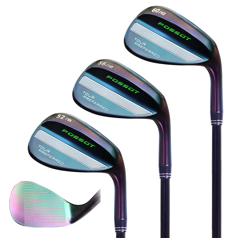 POSSOT Golf Wedge Set Available in 52 56 60 Degree with Beautiful Black Color Finish HighFeedback TPE Material Gripe Stainless Steel Shaft 3525 Inch for Man Right Hand