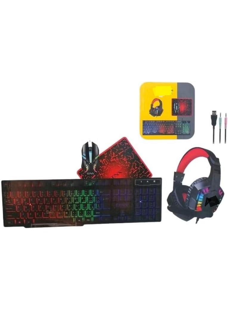 Gaming Keyboard, Mouse, and Headset Combo with Mouse Pad - Wired USB Keyboard with RGB Backlighting, Gaming Mouse, Over-Ear Headset, Compatible with PC, Xbox, PS5, Complete Gaming Accessory Kit