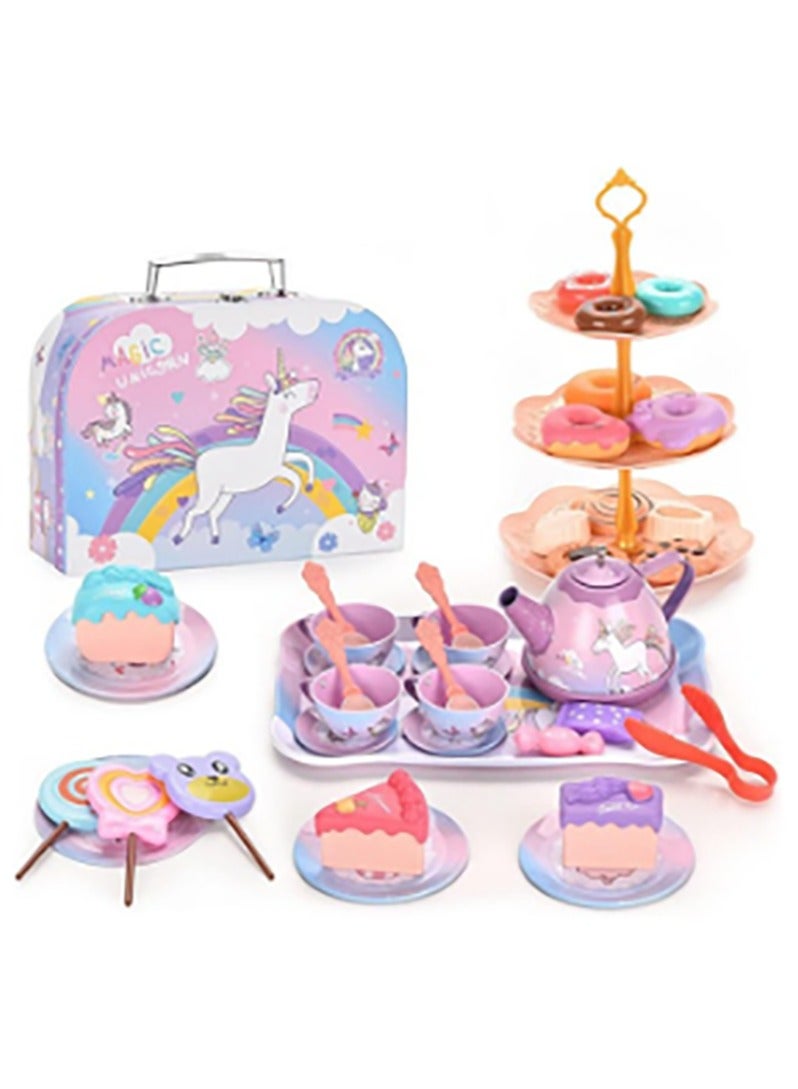 Bukela Tea Set for Little Girls, Birthday Gift for Age 3 4 5 6 Year Old, Toddler Toys Tea Party Set for Little Girls, Princess Kids Kitchen Pretend Toy with Tin Tea Set - Image 2