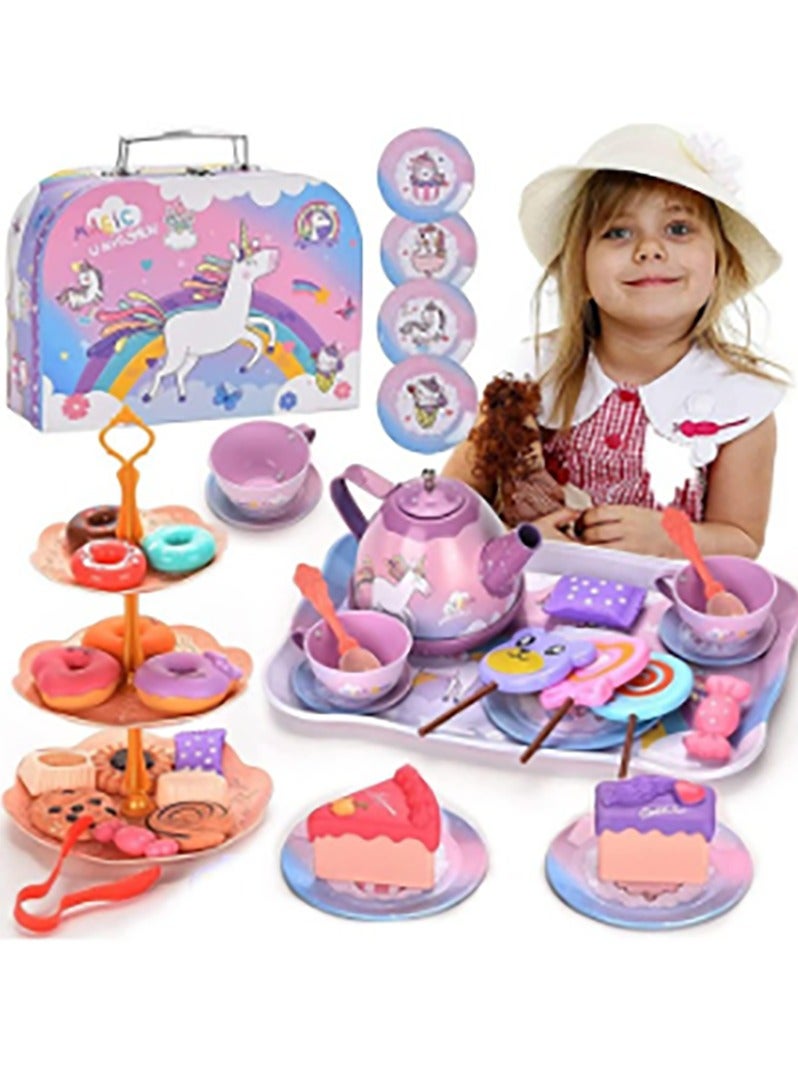 Bukela Tea Set for Little Girls, Birthday Gift for Age 3 4 5 6 Year Old, Toddler Toys Tea Party Set for Little Girls, Princess Kids Kitchen Pretend Toy with Tin Tea Set - Image 1