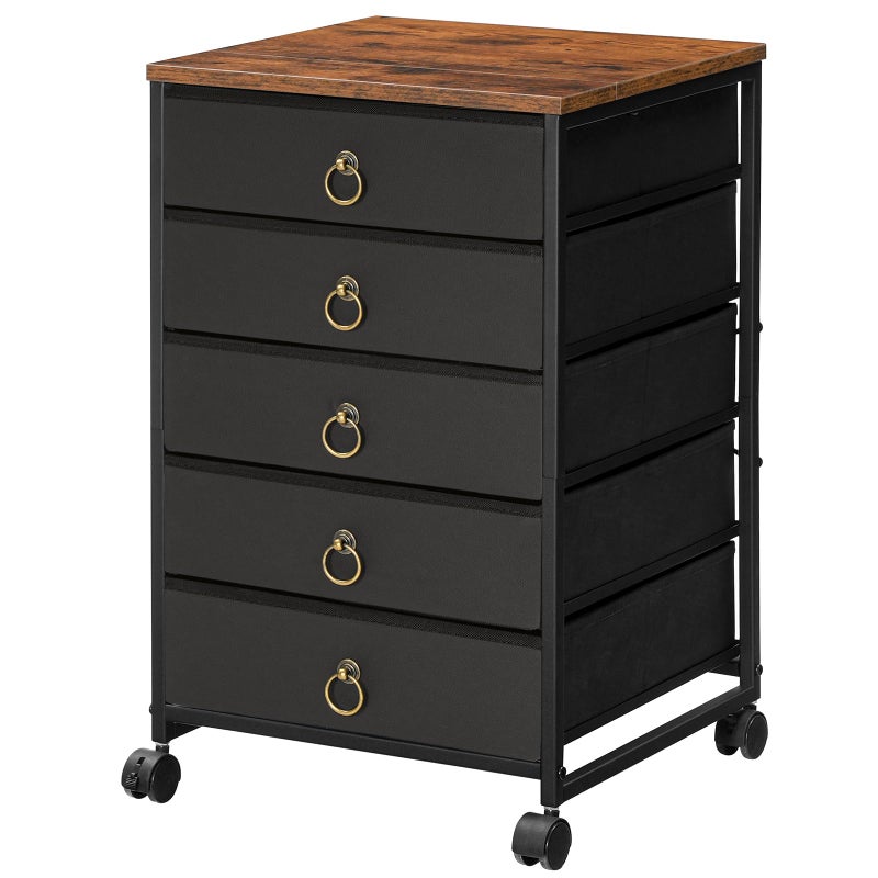 HOOBRO 5-Drawer Chest, Office File Cabinet with Drawers, Rolling Printer Stand, Filing Cabinet for Living Room, Home Office, Nonwovens Drawer, Easy Assembly, Black BFK50WJ01 - Image 1