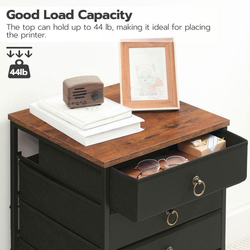 HOOBRO 5-Drawer Chest, Office File Cabinet with Drawers, Rolling Printer Stand, Filing Cabinet for Living Room, Home Office, Nonwovens Drawer, Easy Assembly, Black BFK50WJ01 - Image 4