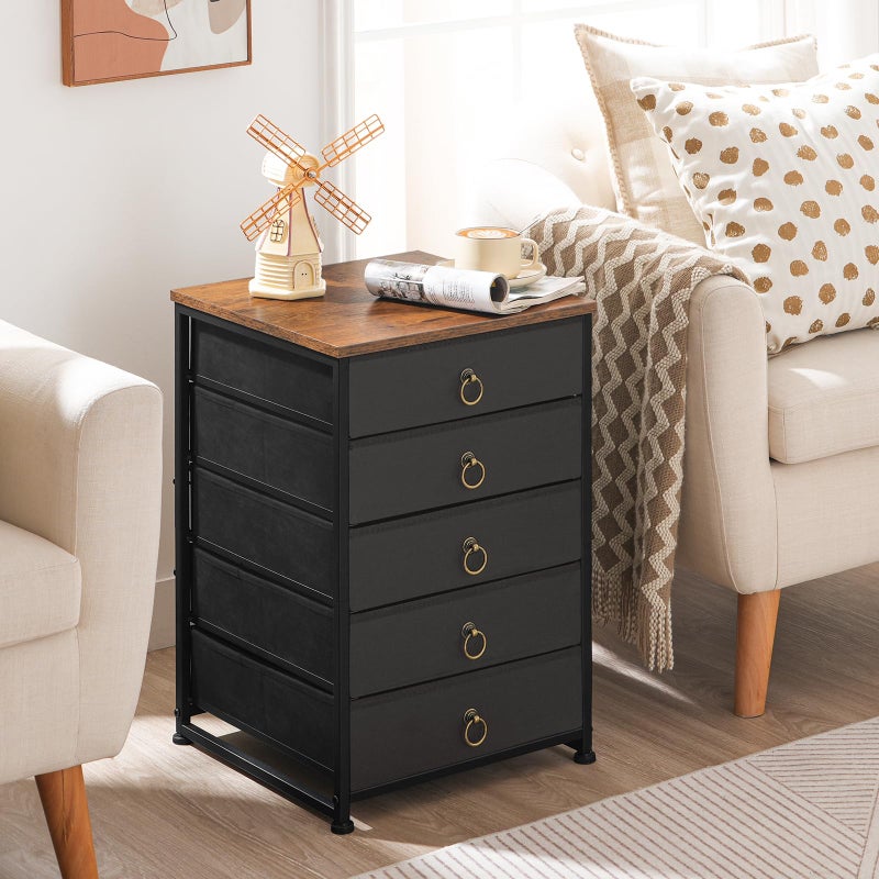 HOOBRO 5-Drawer Chest, Office File Cabinet with Drawers, Rolling Printer Stand, Filing Cabinet for Living Room, Home Office, Nonwovens Drawer, Easy Assembly, Black BFK50WJ01 - Image 5