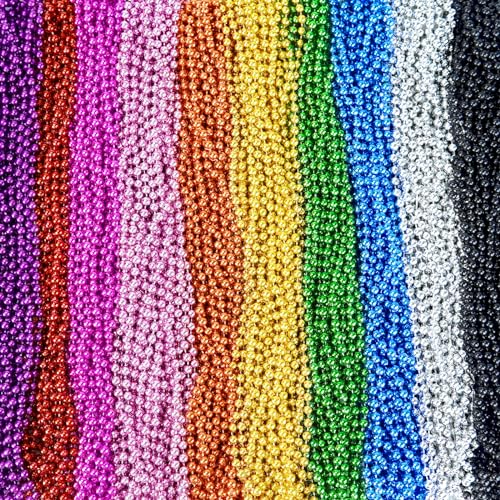 ZYFLSQ 300 Pcs Mardi Gras Beads Necklaces Bulk 33 7mm Multi Colors Metallic Beaded Necklaces for Party Costume Necklaces 10 Colors - Image 1