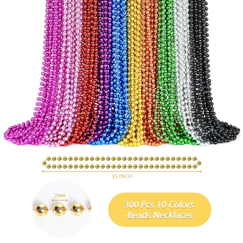 ZYFLSQ 300 Pcs Mardi Gras Beads Necklaces Bulk 33 7mm Multi Colors Metallic Beaded Necklaces for Party Costume Necklaces 10 Colors - Image 5