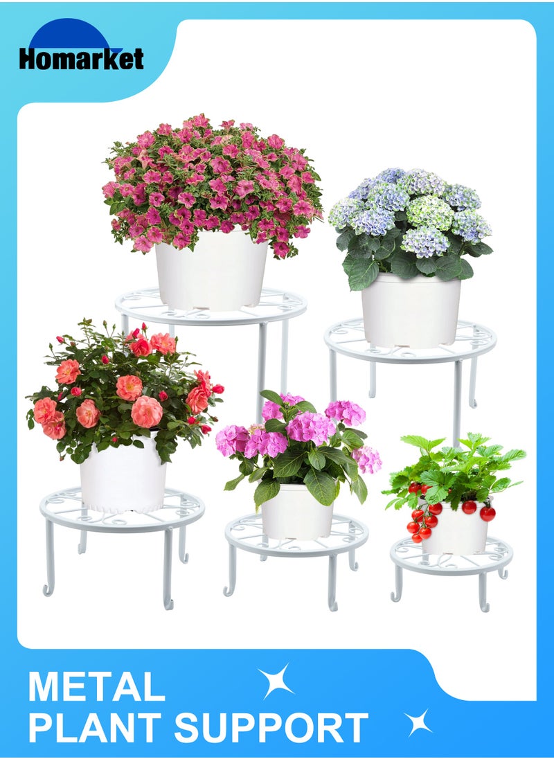 HomarKet - 5-Pack Decent Metal Plant Stands, Heavy Duty Flower Pot Stands for Multiple Plant, Anti-Rust Iron Plant Pot Shelf, Decoration Racks for Home Indoor and Outdoor (White) - Image 1