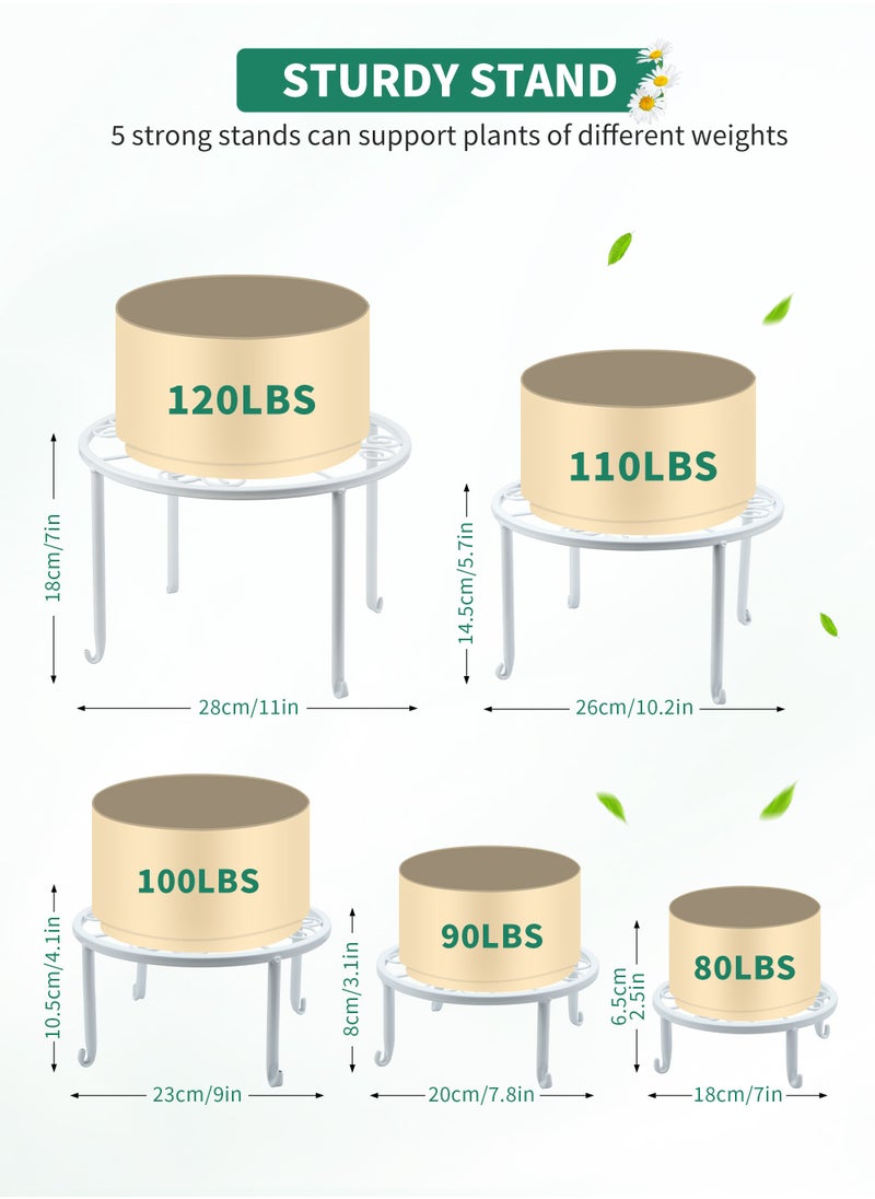HomarKet - 5-Pack Decent Metal Plant Stands, Heavy Duty Flower Pot Stands for Multiple Plant, Anti-Rust Iron Plant Pot Shelf, Decoration Racks for Home Indoor and Outdoor (White) - Image 1