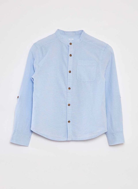 Kids Unisex Chambray shirt with mandarin collar(LS) with pocket