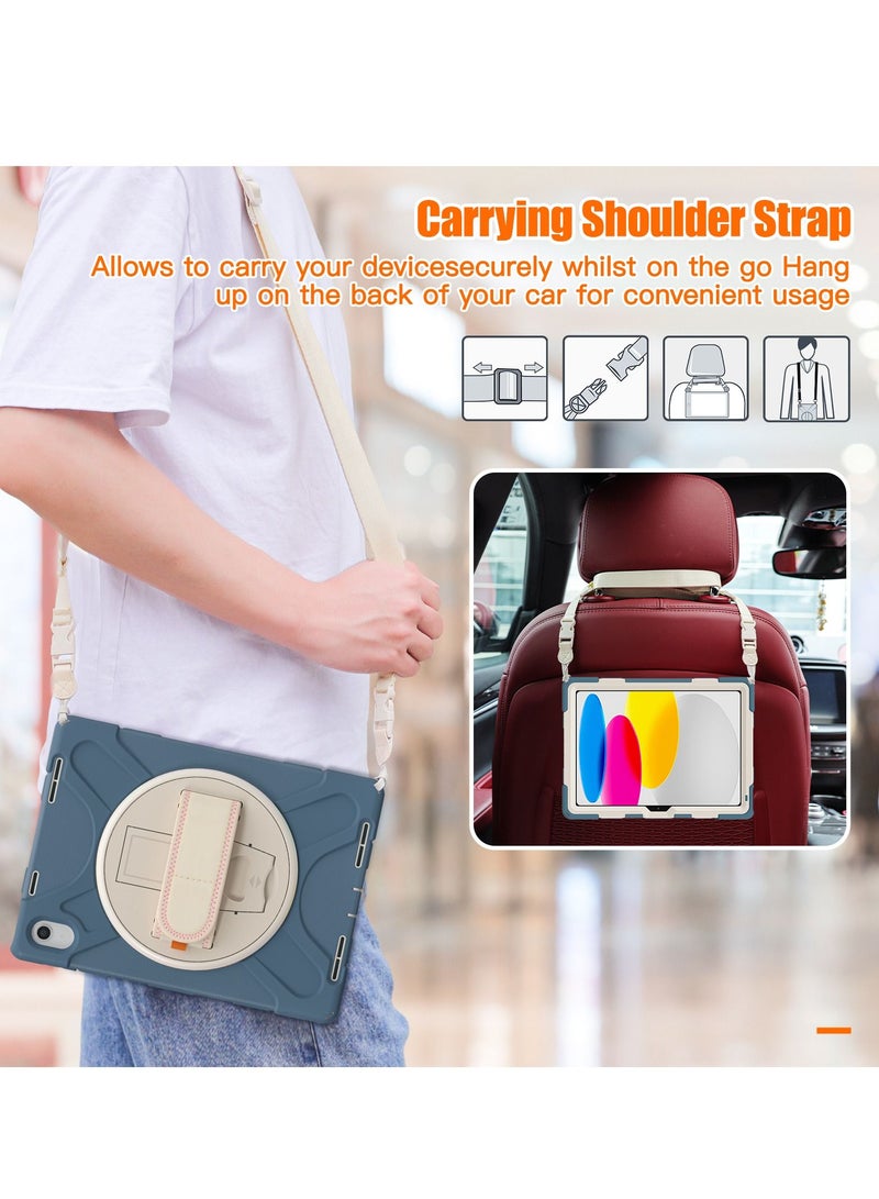 GULFLINK Full Body Cover with 360 Rotating Hand Strap & Shoulder Strap, Heavy Duty Shockproof Case for  ipad 10th 10.9 inch 2022（A2757/A2777）Cornflower blue - Image 5