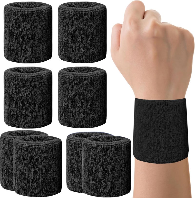 IMAGERIO 8 Pack Wrist Sweatbands Tennis Wrist Bands Absorbent Sweat Band for Men and Women, Breathable Cotton Sweatbands for Working Out, Football, Basketball, Running Athletic Sports - Image 1