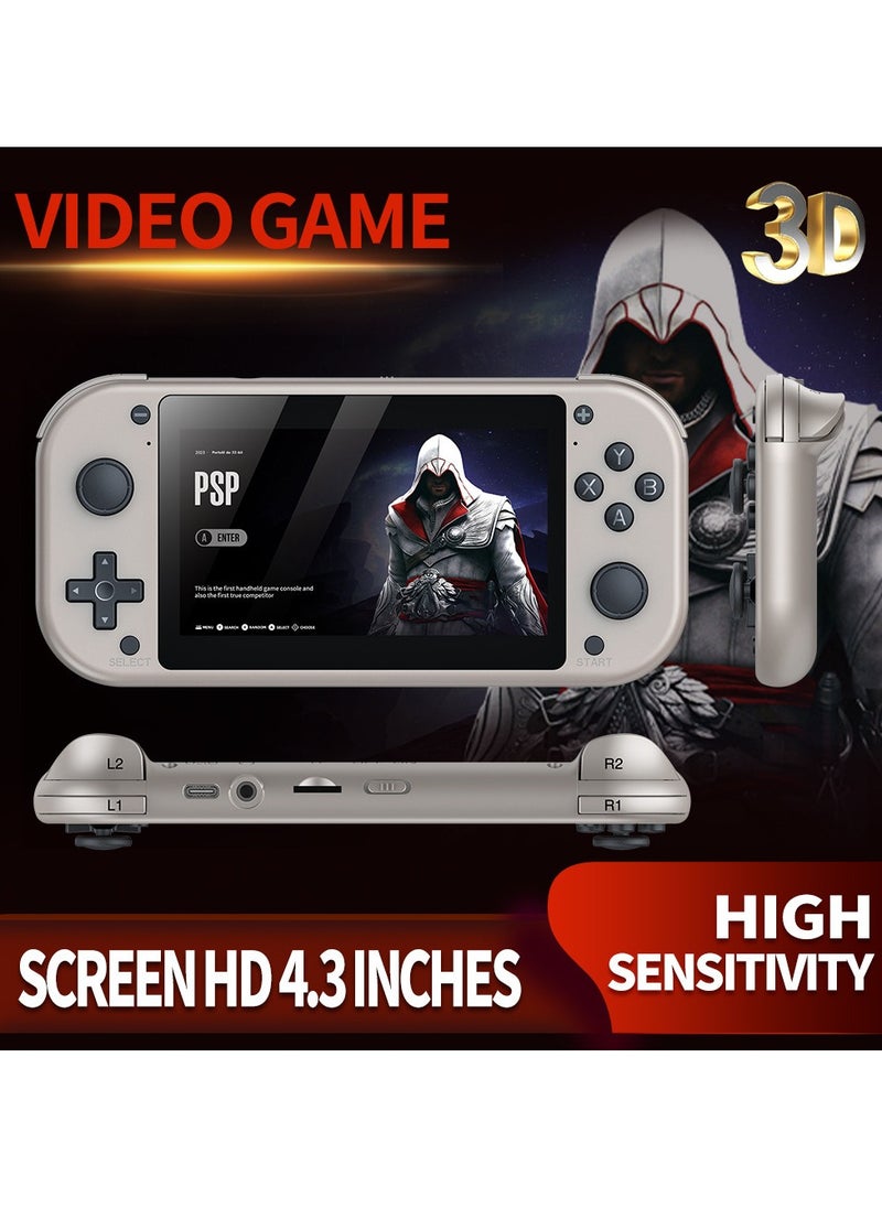 M17 Retro Handheld Game Console 4.3 Inch LCD Screen Built-in 128GB Card 20000+ Classic Games Video Game Console Emuelec System Retro Video Gaming Console 20+ Classic Simulators-Silver