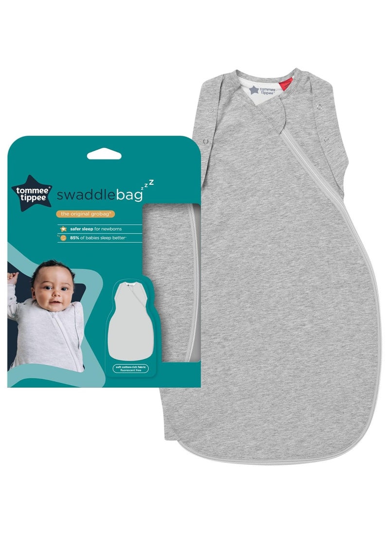 Tommee Tippee UK - Baby Sleeping Bag For Newborns, Original Grobag Swaddle, Soft Cotton-Rich Fabric, 0-3m, Sky Grey - Image 1