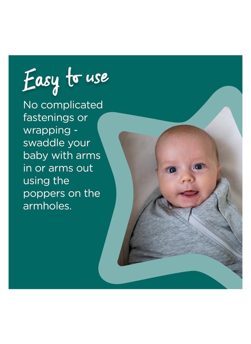 Tommee Tippee UK - Baby Sleeping Bag For Newborns, Original Grobag Swaddle, Soft Cotton-Rich Fabric, 0-3m, Sky Grey - Image 1