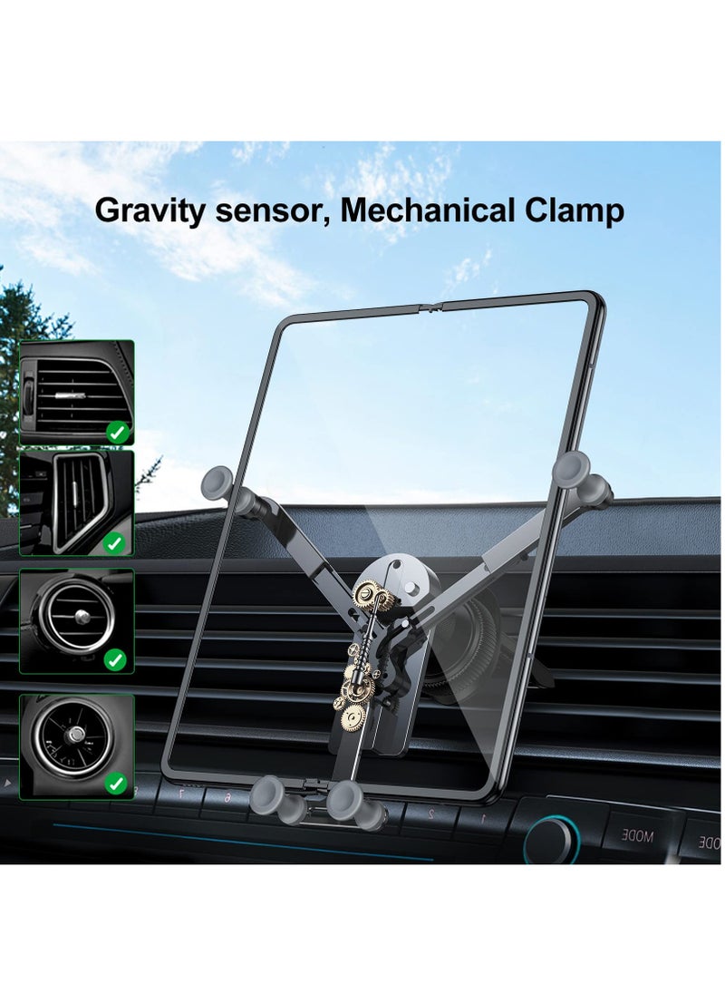 Generic - Aluminum Car Phone Holder for Samsung Galaxy Z Fold 3 / Z Fold 2 / S21 / S20 - Universal Gravity Vent Mount for Mobile Devices Under 8 Inches (Silver) - Image 1