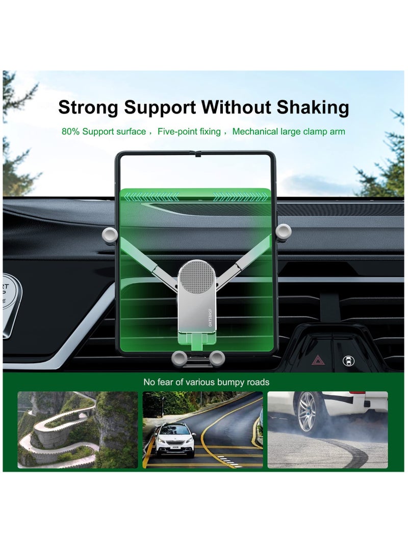 Generic - Aluminum Car Phone Holder for Samsung Galaxy Z Fold 3 / Z Fold 2 / S21 / S20 - Universal Gravity Vent Mount for Mobile Devices Under 8 Inches (Silver) - Image 1