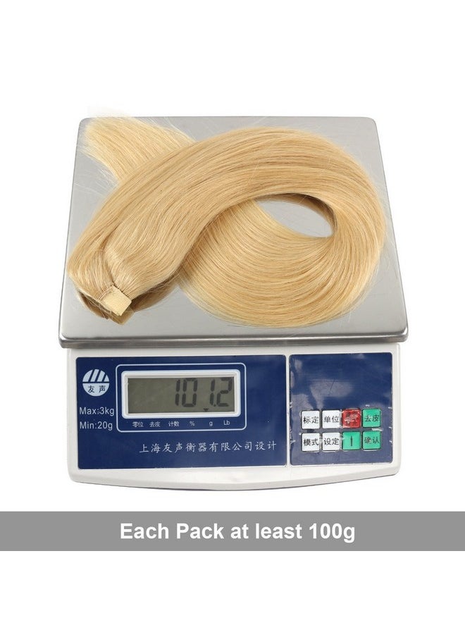BEAUTY PLUS - 18" Straight Wrap Around Ponytail Human Hair Extensions For Women 100Gram Bleach Blonde 613 - Image 1