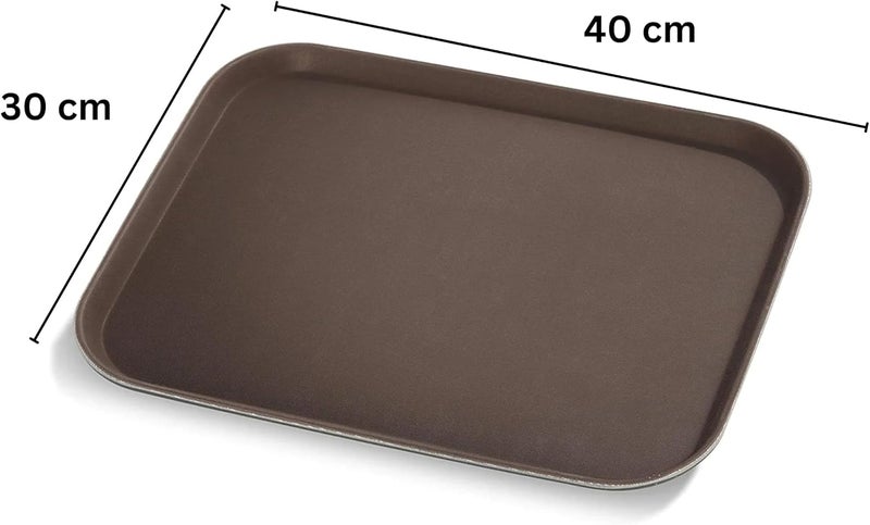 Vague Rectangular Shape Non Slip Plastic Tray with Rubber, 30 cm x 40 cm Size, Brown - Image 2