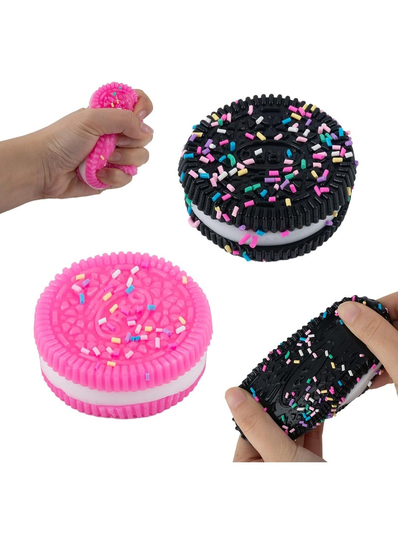 عبوة من قطعتين من ألعاب الضغط على شكل بسكويت (Taba Squishy) - ألعاب ناعمة لتخفيف التوتر - هدايا لجميع الأعمار - ألوان وردي وأسود