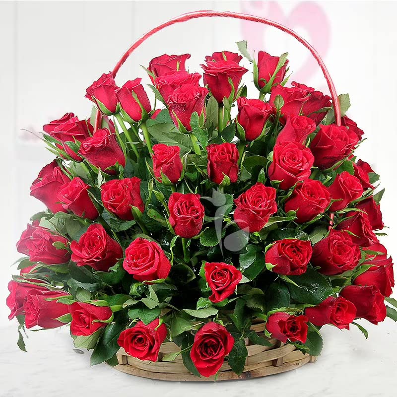FlowerAura Fresh Live Flower Bouquet of 100 Red Roses Flowers In Basket For Birthday Gift Anniversary Gift Wedding Gift Congratulations Gift Gift For Special Occasions Same Day Delivery - Image 1