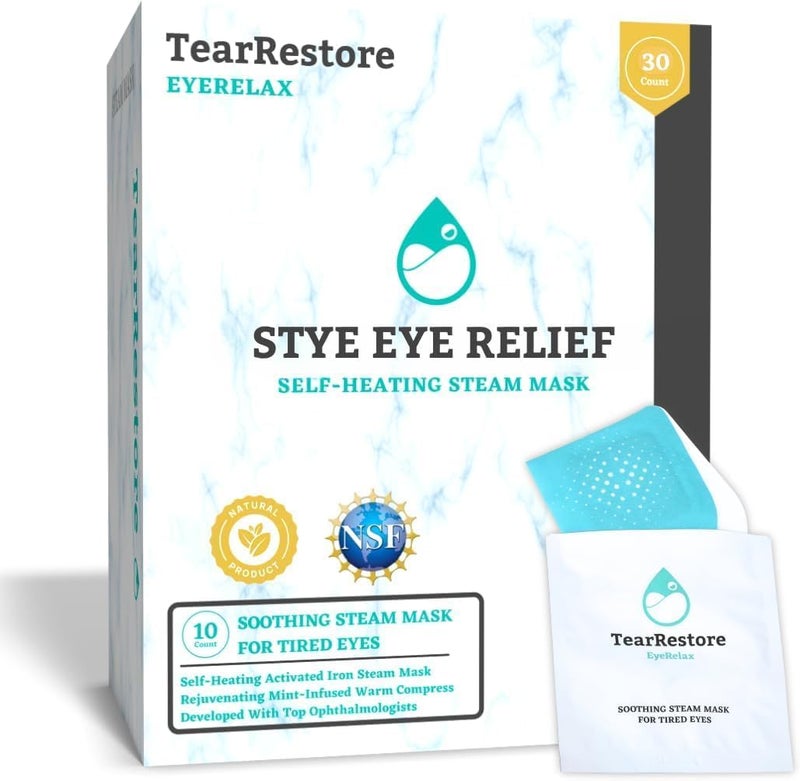 TearRestore EyeRelax Heated Eye Mask for Dry Eye & Stye Relief, Self-Heating Warm Compress with Moist Heat, Mint-Infused Steam Mask for Dry Eyes, Blepharitis Relief & Overnight Comfort (10 Count) - Image 1