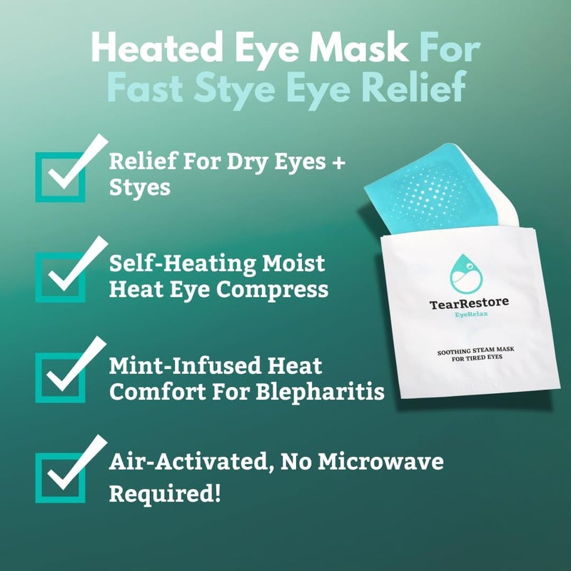 TearRestore EyeRelax Heated Eye Mask for Dry Eye & Stye Relief, Self-Heating Warm Compress with Moist Heat, Mint-Infused Steam Mask for Dry Eyes, Blepharitis Relief & Overnight Comfort (10 Count) - Image 2