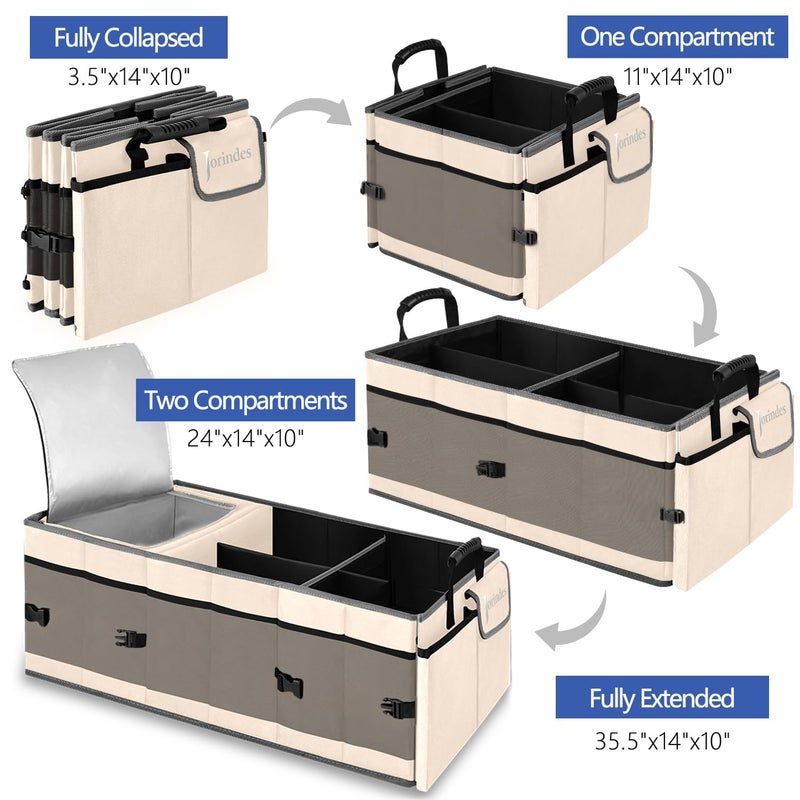 Jorindes Trunk Organizer with Built-in Insulated Leak Proof Cooler Bag,Collapsible Cargo Organizer for SUV with Non Slip Bottom Strips,3 Large Compartments Foldable Waterproof Portable Car Storage Box - Image 5