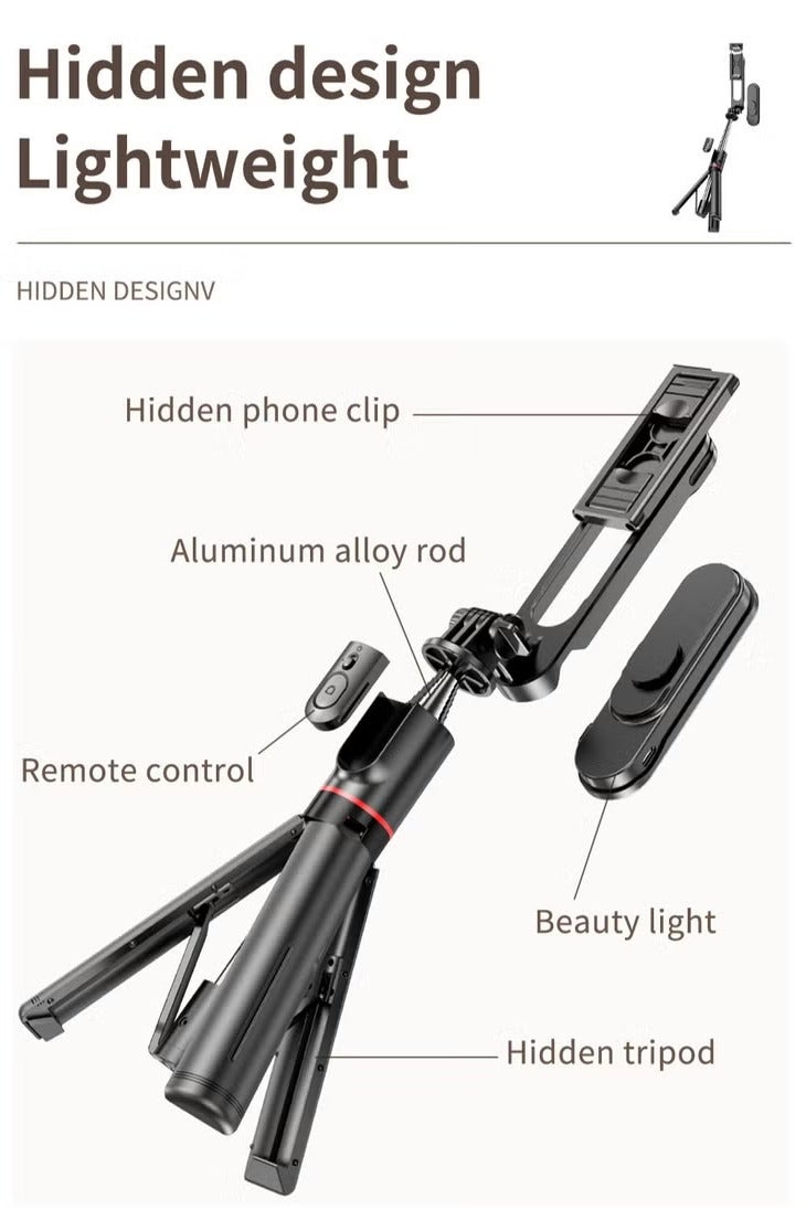 XiuWoo Selfie Stick Tripod, Extendable Tripod with Rechargeable Bluetooth Remote,Removable fill light， Compatible with iPhone and Android Smartphones, Perfect for Travel, Vlog, Video and Photo, Black - Image 4