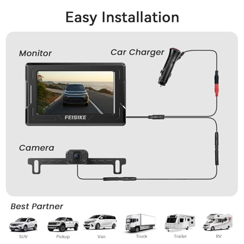 FEISIKE Backup Camera, 1080P IR Night Vision with Monitor, Easy Setup Plug-Play Rear View Camera, 150 Degrees Wide Angle, IP68 Waterproof, 4.3" Display for Car Truck SUV - Image 2