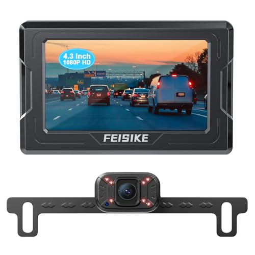 FEISIKE Backup Camera, 1080P IR Night Vision with Monitor, Easy Setup Plug-Play Rear View Camera, 150 Degrees Wide Angle, IP68 Waterproof, 4.3" Display for Car Truck SUV - Image 1