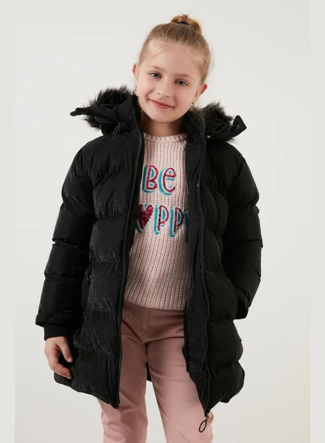 ليلا معطف شتوي للبنات بياقة ليلى وغطاء رأس قابل للفصل وبطانة فرو صناعي