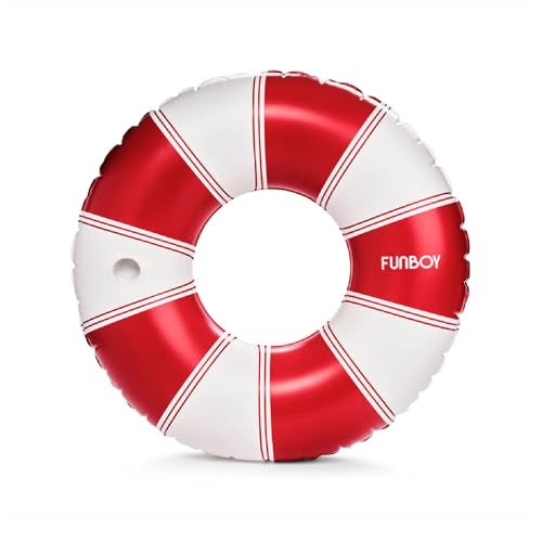 FUNBOY Giant Vintage Red Stripe Inflatable Pool Float with Cup Holder 48 Pool Float for AdultsInner Tube Pool Toys Swim Rings Swimming Pool Accessories Pool Lounger Float for Pool Party Summer - Image 1