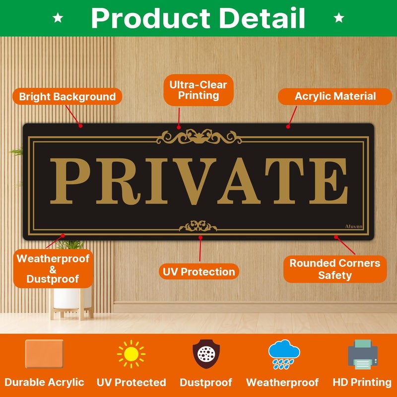 Afuven Private Signs 9 x 3 Inch Private Door Signs with 3M Self Adhesive for Office Business Restaurant Hotel Commercial Privacy Signs Easy Installation Without Any Tools, 2 Pack - Image 3