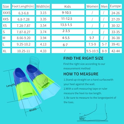 Fanwill Kids Swim Fins,Short Comfortable Flippers for Lap Swimming and Training for Child,Girls,Boys,Beginners Blue/Green/SkyBlue(L) - Image 4