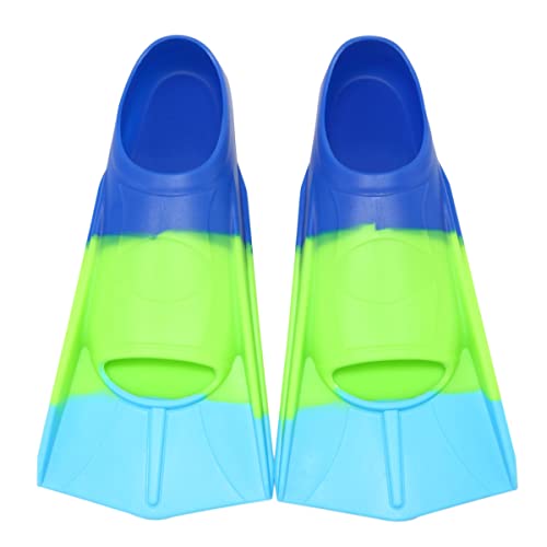 Fanwill Kids Swim Fins,Short Comfortable Flippers for Lap Swimming and Training for Child,Girls,Boys,Beginners Blue/Green/SkyBlue(L) - Image 1