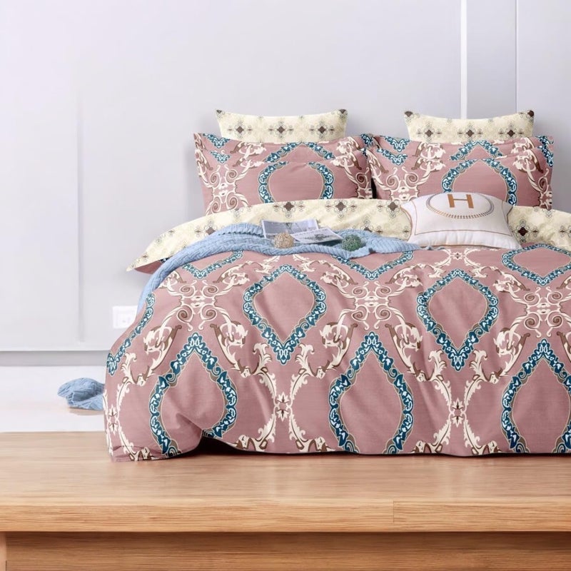 PWI Cotton Feel Elastic Fitted Glace Printed King Size Double Bedsheet with 2 Large Pillow Covers, Inches, 72x78x10 -Brandy Rose - Image 3