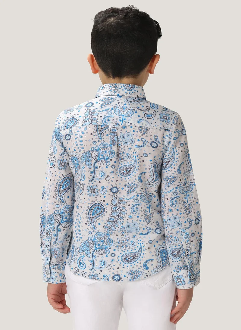 One Friday One Friday Boys Blue & White Paisley Printed Shirt