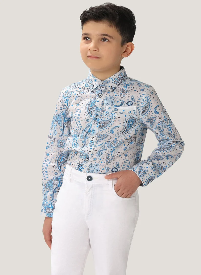 One Friday One Friday Boys Blue & White Paisley Printed Shirt
