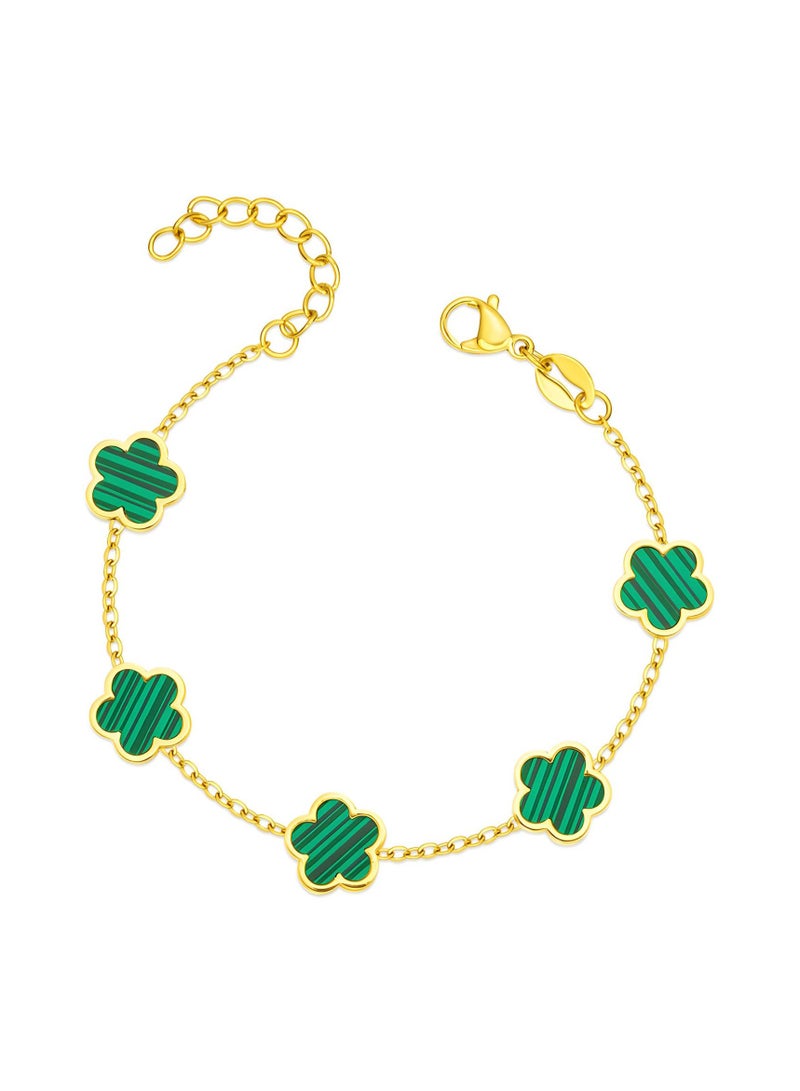 كاف كريشنس كاف كريشنز سوار ستانلس ستيل مطلي بالذهب عيار 18 على شكل زهور للنساء والفتيات، بطول 16 + 5 سم، مقاوم للماء ولا يسبب الحساسية، يدوم طويلاً ولا يفقد بريقه. - Image 1