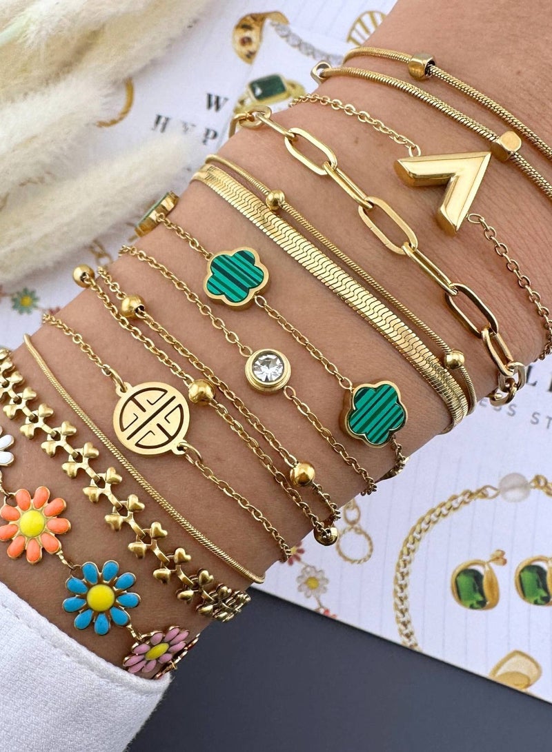 كاف كريشنس كاف كريشنز سوار ستانلس ستيل مطلي بالذهب عيار 18 على شكل زهور للنساء والفتيات، بطول 16 + 5 سم، مقاوم للماء ولا يسبب الحساسية، يدوم طويلاً ولا يفقد بريقه. - Image 2