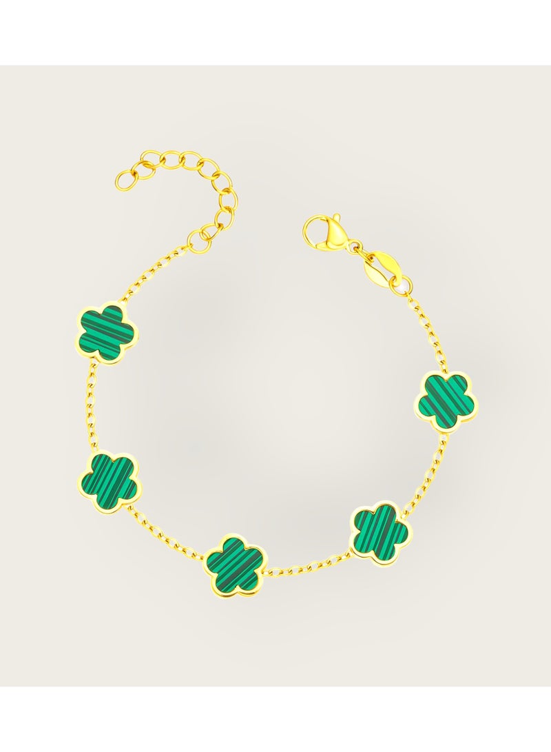 كاف كريشنس كاف كريشنز سوار ستانلس ستيل مطلي بالذهب عيار 18 على شكل زهور للنساء والفتيات، بطول 16 + 5 سم، مقاوم للماء ولا يسبب الحساسية، يدوم طويلاً ولا يفقد بريقه. - Image 3