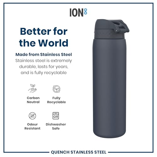 Ion8 1 Litre Stainless Steel Water Bottle, Leak Proof, Easy to Open, Secure Lock, Dishwasher Safe, Carry Handle, Flip Cover, Easy Clean, Durable, Scratch Resistant, 1200 ml/40 oz, Ash Navy Blue - Image 5