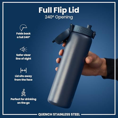 Ion8 1 Litre Stainless Steel Water Bottle, Leak Proof, Easy to Open, Secure Lock, Dishwasher Safe, Carry Handle, Flip Cover, Easy Clean, Durable, Scratch Resistant, 1200 ml/40 oz, Ash Navy Blue - Image 4