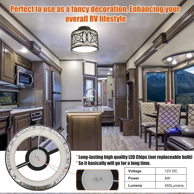 Facon 8-1/2'' LED RV Pendant Dining Table Light with Switch, Decorative Fabric RV Dinette Light Fixture, 12V DC Interior Light for RV Motorhome Camper Trailer, 4000K Cool White - Image 4