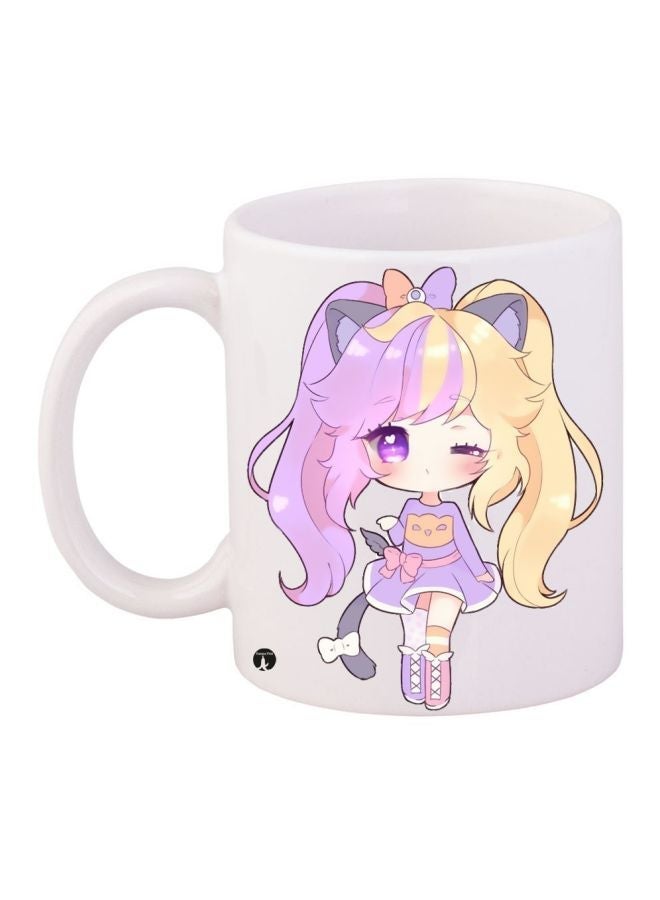 RYN Cartoon Printed Coffee Mug White/Yellow/Purple 11ounce