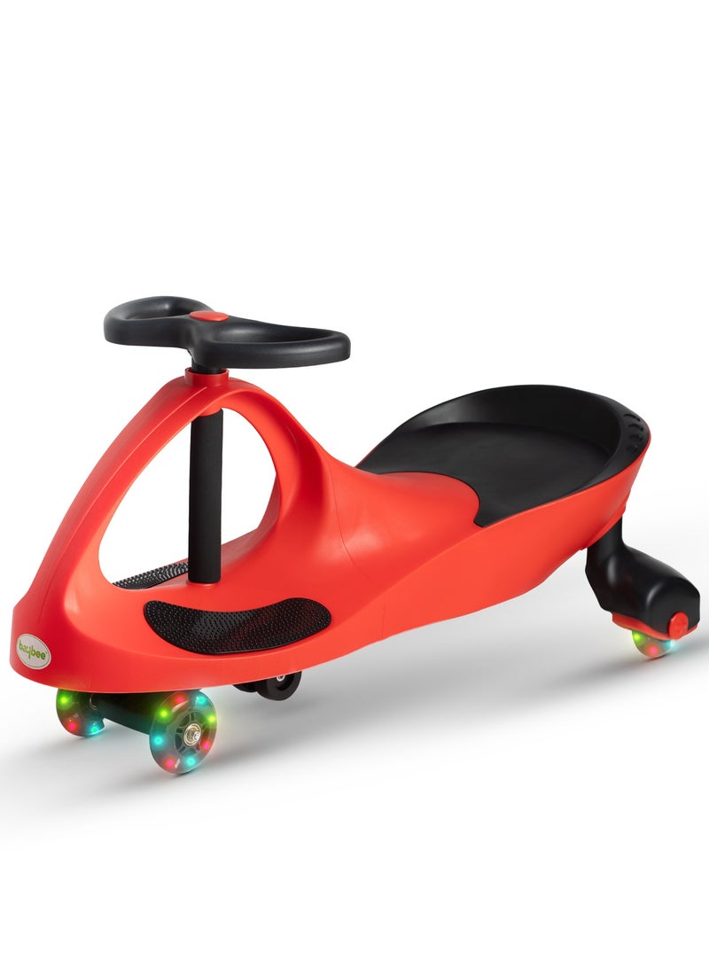 Baybee Unicorn Baby Ride on Magic Cars for Kids Car Ride on Toy Swing Cars with Scratch Free Flashing LED Pu Wheels Push Ride on Car Push Car for Kids 3 to 8 Years Boys Girls Red - Image 1