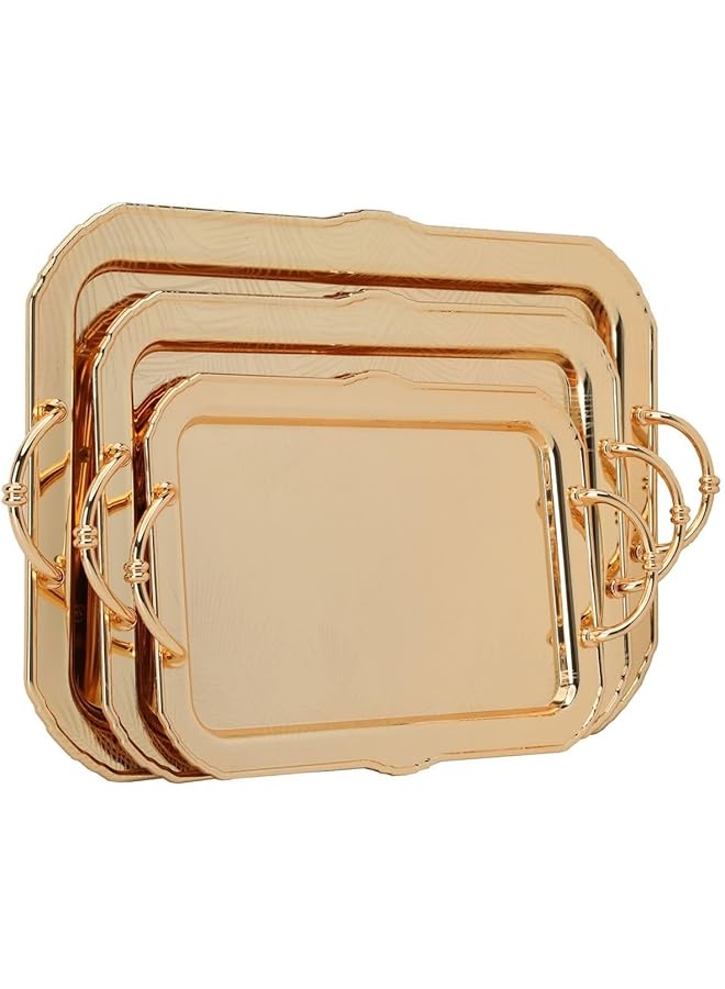 السيف غاليري طقم صواني فولاذية مستطيلة الشكل، مكون من 3 قطع، ذهبي - Image 2