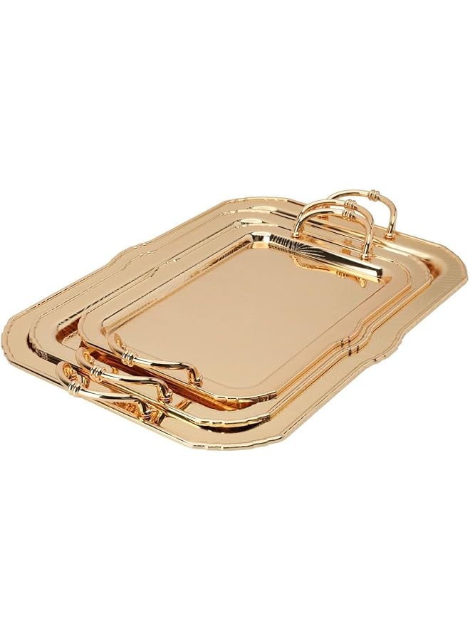 السيف غاليري طقم صواني فولاذية مستطيلة الشكل، مكون من 3 قطع، ذهبي - Image 1